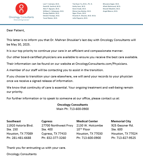 Dr. Shoukier Departure